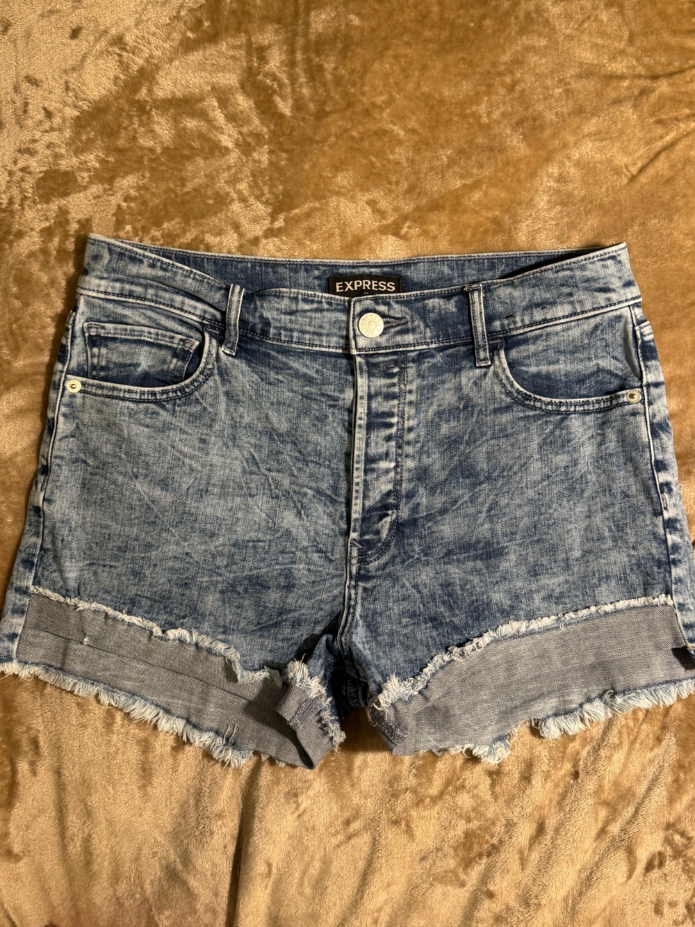 Express Acid Wash Denim Shorts - Light Blue